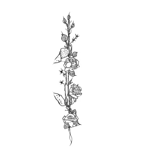 fine line thorn vine with rose buds tattoo design idea