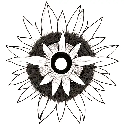 dark shaded flowers, Tranquility, sign for hope , strength, black and white sun flower tattoo design idea