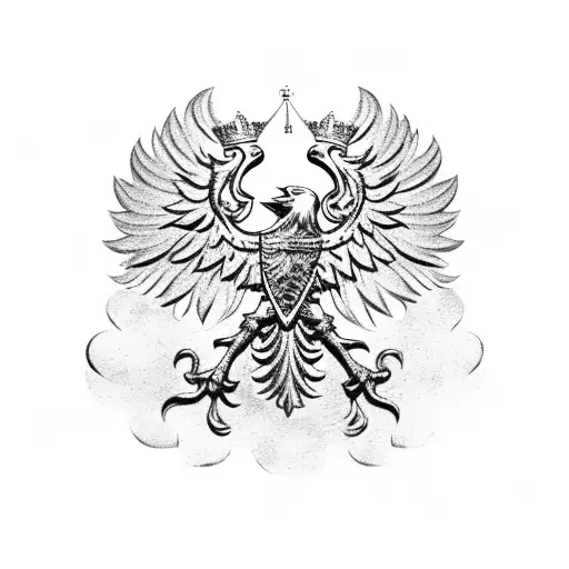 polish eagle with crown, palm trees, for trees tattoo design idea