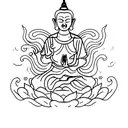 A small minimalist tattoo of a Buddha meditating on a rainbow lotus flower on the inner wrist tattoo design idea