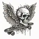A skull with wings shredding on a skateboard ramp tattoo design idea
