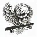 A skull with wings shredding on a skateboard ramp tattoo design idea