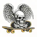 A skull with wings shredding on a skateboard ramp tattoo design idea
