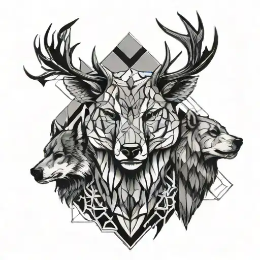 a deer, a wolf and a bear forming a band around forearm  tattoo design idea