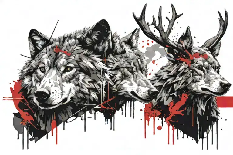 a wolf, a deer and a bear together tattoo design idea