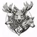 a deer, a wolf and a bear forming a band around forearm  tattoo design idea