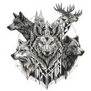a deer, a wolf and a bear forming a band around forearm  tattoo design idea