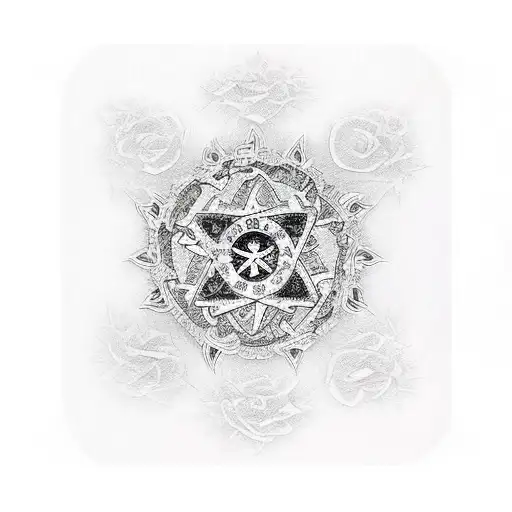 Religious symbols integrated into a design of dollar bills tattoo design idea