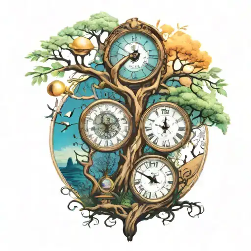 Time clock and tree of life and hourglass. tattoo design idea
