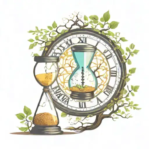 Time clock and tree of life and hourglass. tattoo design idea