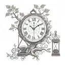 Time clock and tree of life and hourglass. tattoo design idea