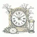 Time clock and tree of life and hourglass. tattoo design idea