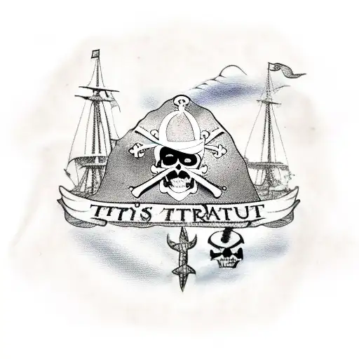 pirate's treasure map with a marked "X" where the treasure is supposed to be, but with torn edges or smudged ink. tattoo design idea