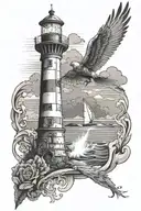 lighthouse and icarus falling from sky tattoo design idea