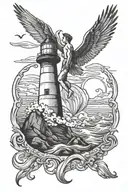 lighthouse and icarus falling from sky tattoo design idea