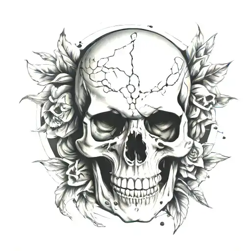 Skull, G59 on forehead, skull with hands in circles around the eyes, white skull, black eye holes, black backround  tattoo design idea