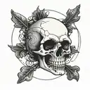 Skull, Skull with G59 on forehead, skull with hands in circles around the eyes, white skull, black eye holes, black back tattoo design idea