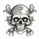Skull, Skull with G59 on forehead, skull with hands in circles around the eyes, white skull, black eye holes, black back tattoo design idea