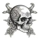Skull, Skull with G59 on forehead, skull with hands in circles around the eyes, white skull, black eye holes, black back tattoo design idea