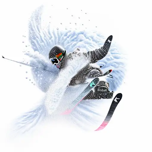 Ice freestyle skier doing a trick on a frozen lake tattoo design idea
