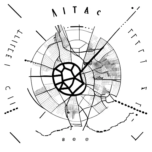 A minimalist tattoo design of a map with guitar pick markers at various locations representing favorite places tattoo design idea