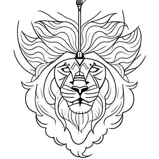 a lion with an arrow and 3 flowerrs tattoo design idea