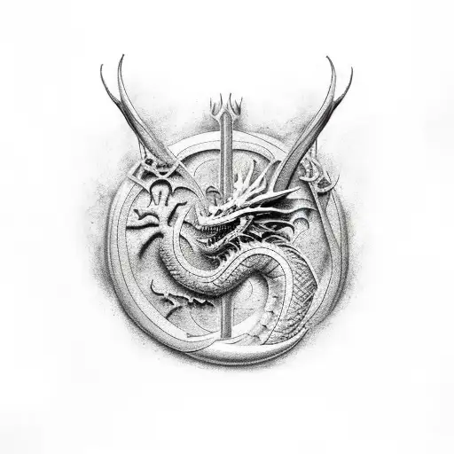 Dragon medieval con la letra O y R mayúsculas integradas en su cuerpo  tattoo design idea