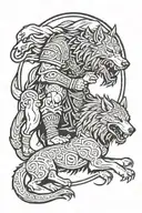 Norse god tyr and fenrir wolf tattoo design idea