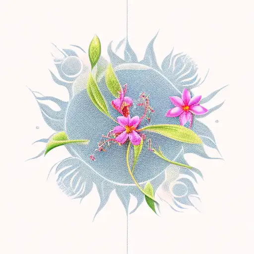 vine, sun beams, Cross, azalea flower tattoo design idea