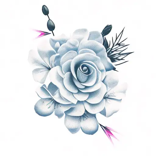 Cross, azalea flower, light, shooting star  tattoo design idea