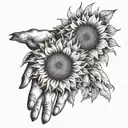 A surrealistic design featuring sunflowers morphing into hands reaching out to help others, embodying the client's passion for assisting overdose survivors tattoo design idea