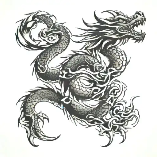 Design a tattoo featuring a Chinese dragon intertwined with a medical alert symbol, representing the client's journey with diabetes and adoption tattoo design idea