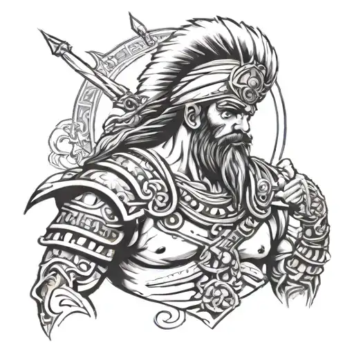 old turkish warrior and power tattoo design idea