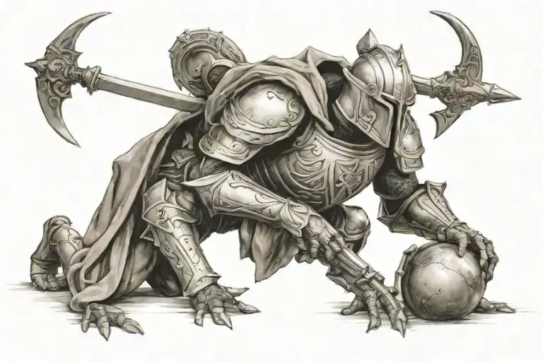 paladin kneeling tattoo design idea