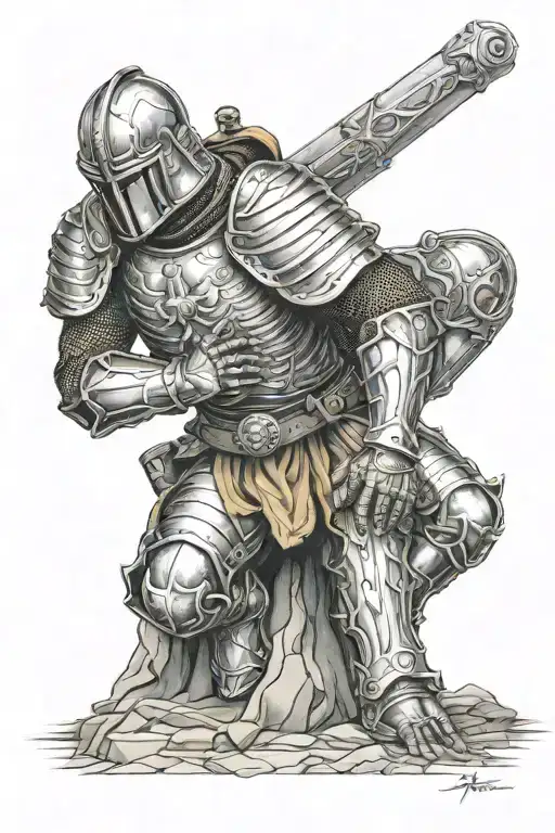 paladin kneeling praying tattoo design idea