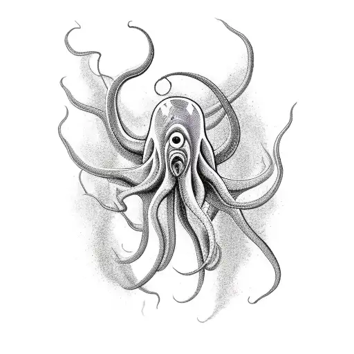 giant Squid, crosshatching, 1920's style tattoo design idea