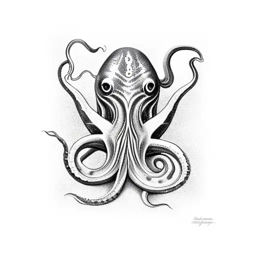1920's style Giant Squid, Dotwork and crosshatching shading tattoo design idea