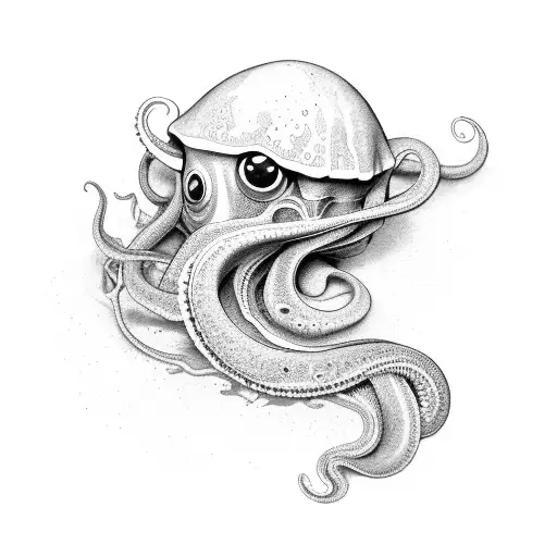Squid, crosshatching, 1920's style tattoo design idea