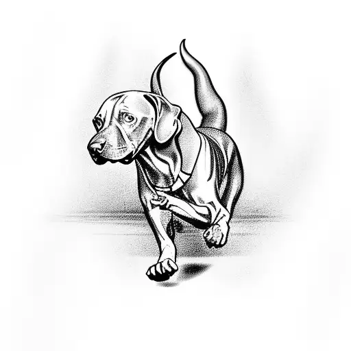 A Weimaraner running through a forest with a mysterious aura surrounding it tattoo design idea