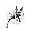 A Weimaraner running through a forest with a mysterious aura surrounding it tattoo design idea