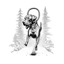 A Weimaraner running through a forest with a mysterious aura surrounding it tattoo design idea