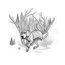 A Weimaraner running through a forest with a mysterious aura surrounding it tattoo design idea