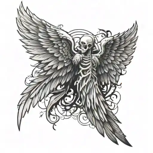skeleton wing and angel wing combined together tattoo design idea