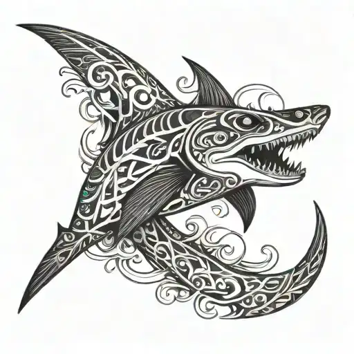 tribal hammerhead shark tattoo design idea