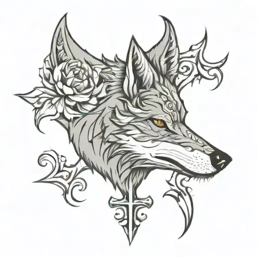 wolf head cross tattoo tattoo design idea