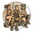 four people sitting in a bunker tattoo design idea