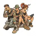 four people sitting in a bunker tattoo design idea