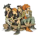 four people sitting in a bunker tattoo design idea