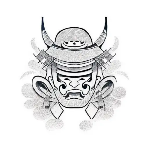 Samurai with mask face tattoo design idea