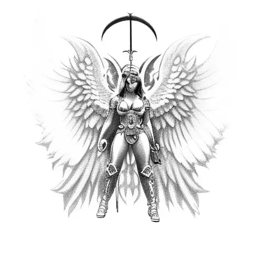 warrior angel fighting demons tattoo design idea